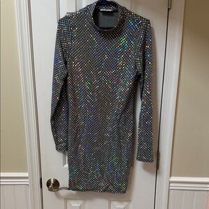 Black Bead Iridescent Long Sleeve Dress